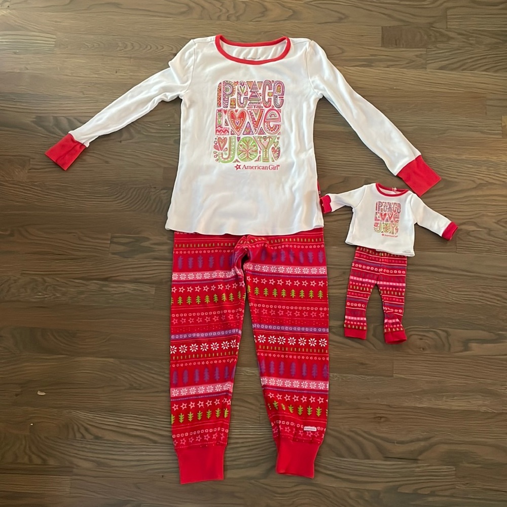American Girl PJ set with matching doll outfit